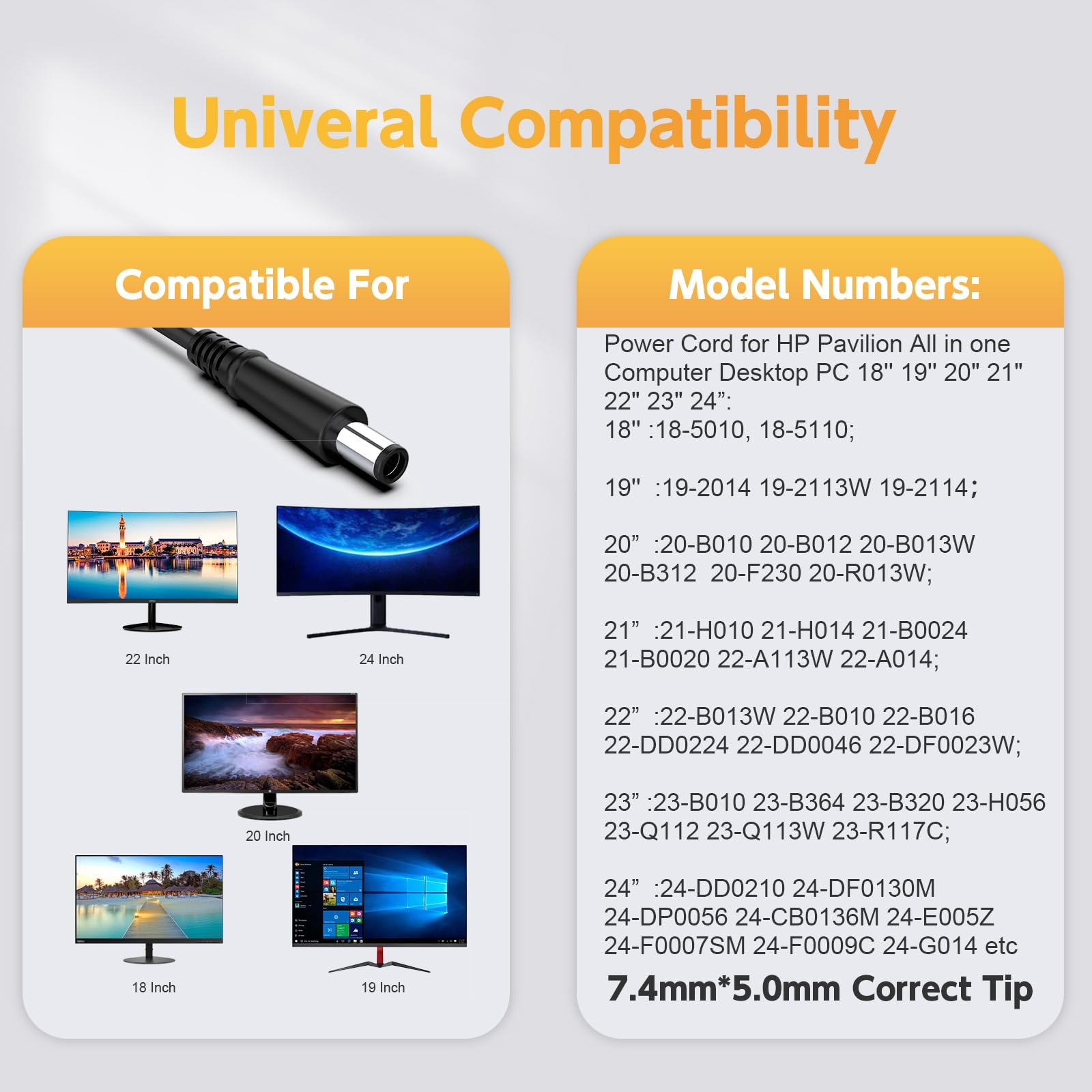 Foto 3 | Cable De Alimentación Rolada De 90 W  19 V Y 4 74 A  Compatible Con Hp All-in-one - Venta Internacional.