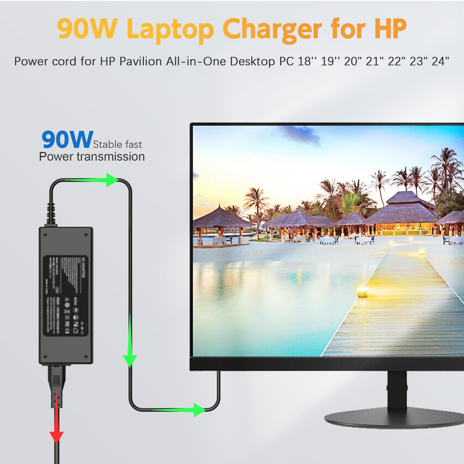 Foto 4 | Cable De Alimentación Rolada De 90 W  19 V Y 4 74 A  Compatible Con Hp All-in-one - Venta Internacional.