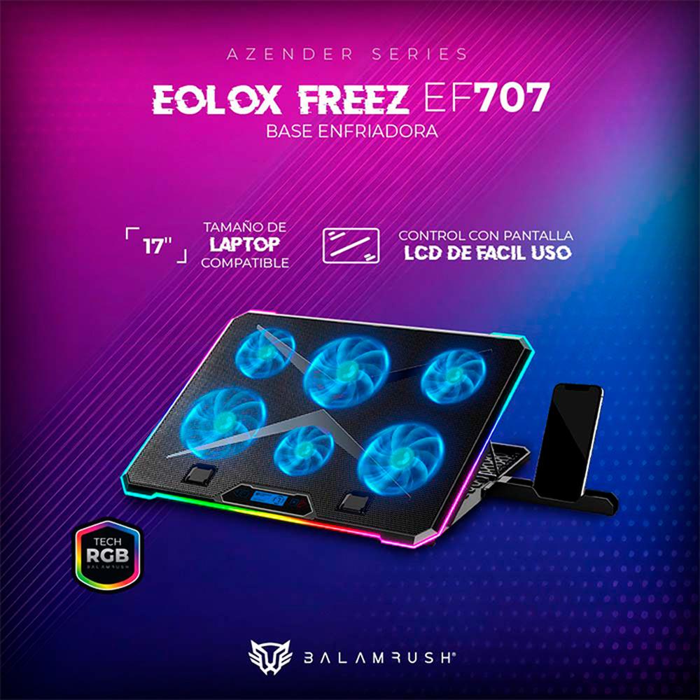 Foto 4 pulgar | Base Enfriadora Gamer Balam Rush Eolox Freez Ef707 Laptop 17 Pulgadas 6 Fan Rgb Br-937429 color Negro