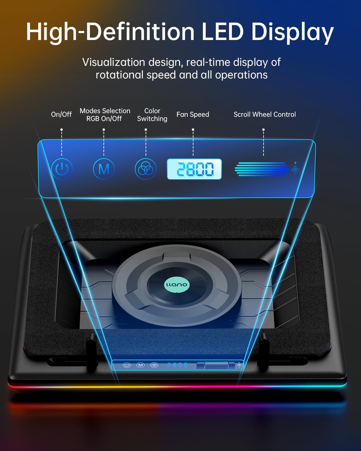 Foto 5 | Venta Internacional - Almohadilla De Refrigeración Llano Rgb Con Turboventilador Para Portátiles De 15 A 19 Pulgadas