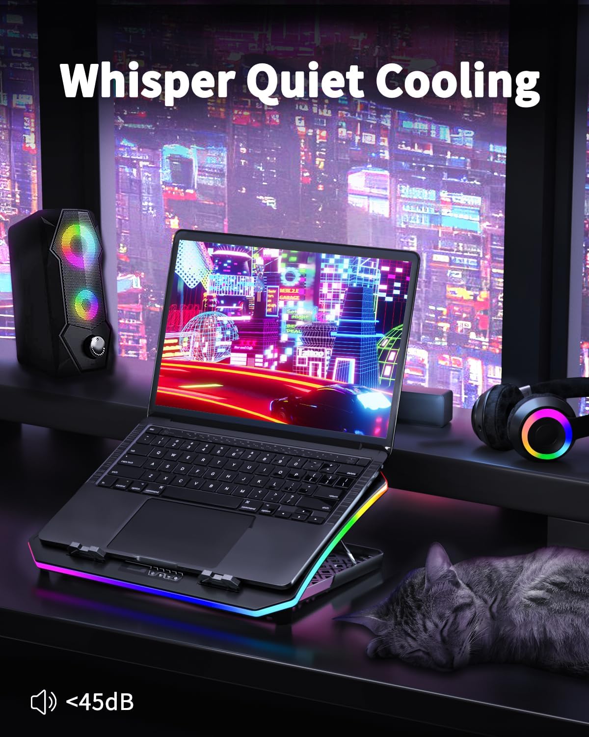 Foto 6 | Cooler Pad Para Portátil Kevin Actualizado Con 9 Ventiladores Rgb Silenciosos 15.6-17 - Venta Internacional.