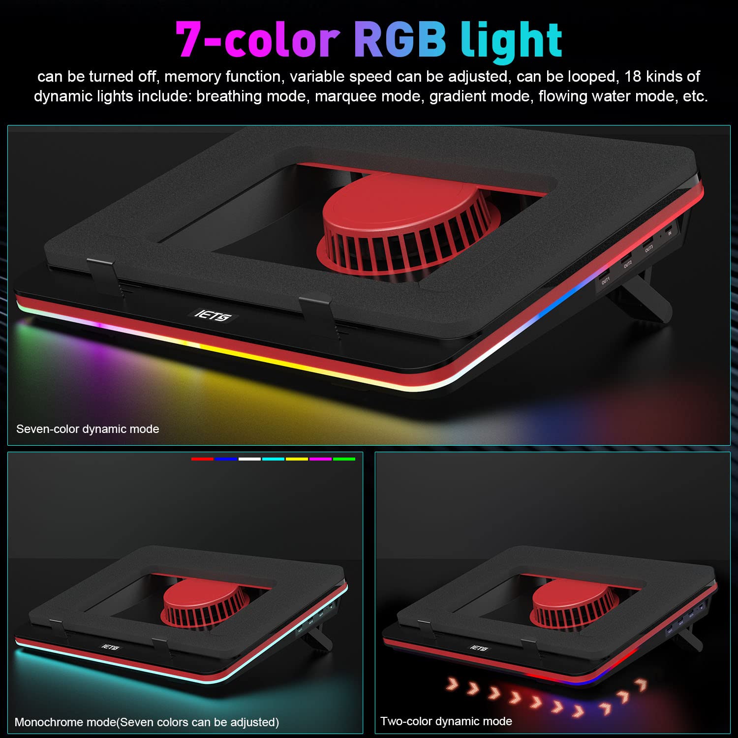Foto 5 pulgar | Almohadilla de Refrigeración para Portátil Iets Gt500 Potente Turboventilador RGB 13-17.3 - Venta Internacional