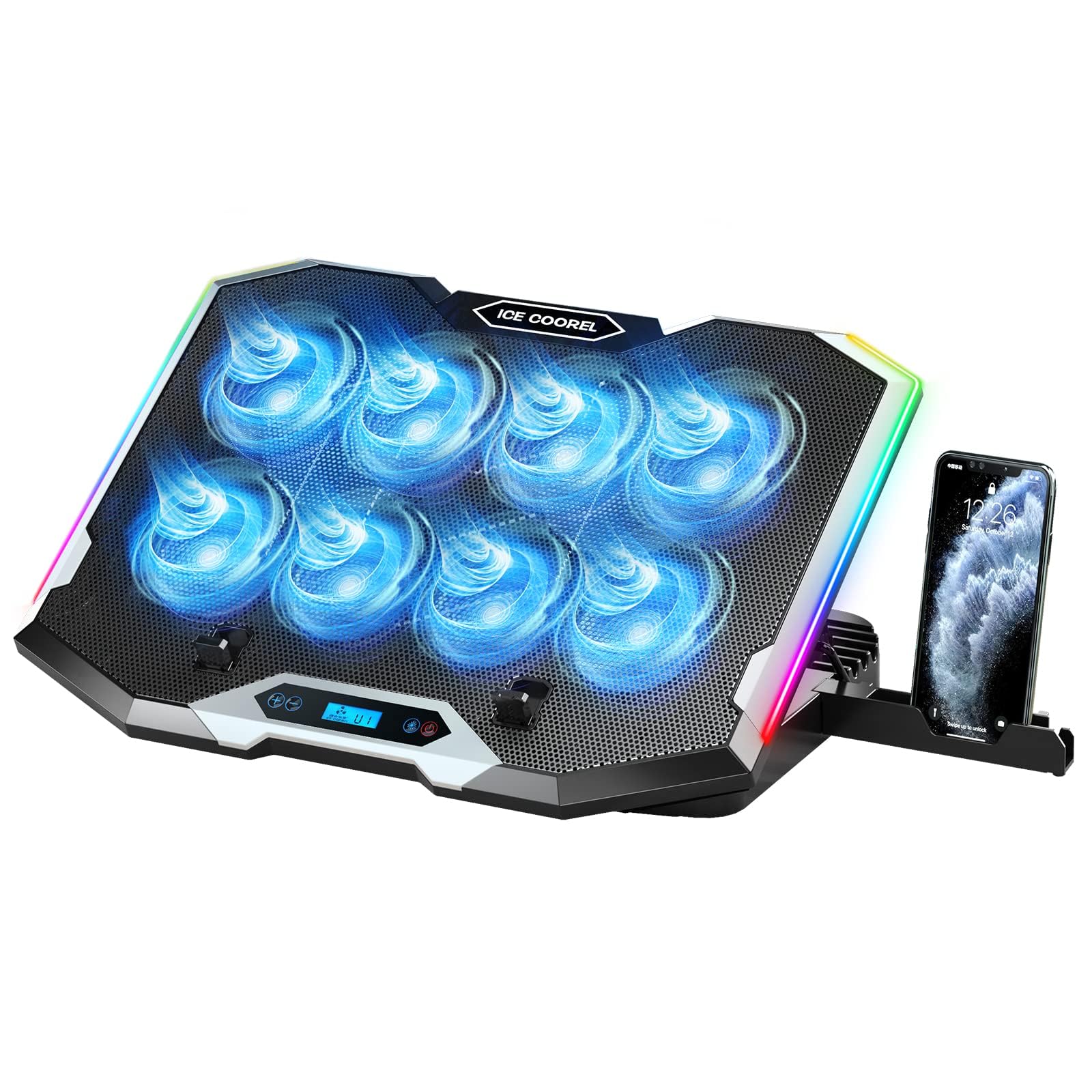 Almohadilla de Refrigeración para Portátil Ice Coorel K9 con 8 Ventiladores 15 a 17.3 " RGB - Venta Internacional