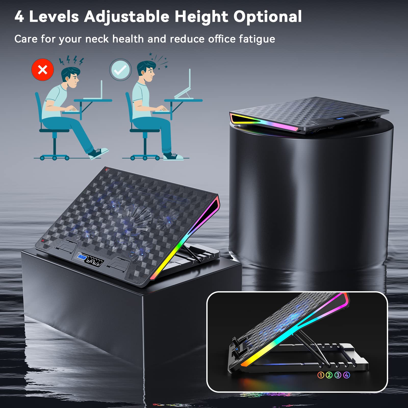 Foto 6 | Almohadilla de Refrigeración para Portátil Dytole de 15.6 a 17.3 " con 5 Ventiladores - Venta Internacional