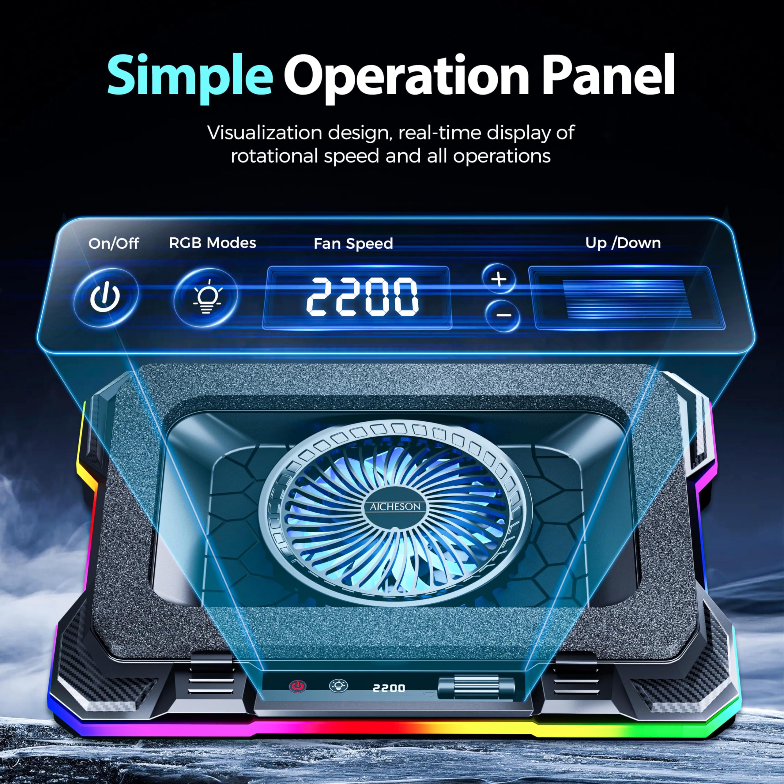 Foto 6 pulgar | Almohadilla De Refrigeración Para Portátil Aicheson Gaming Rgb Con Ventilador De 15 A 19 Pulgadas - Venta Internaciona