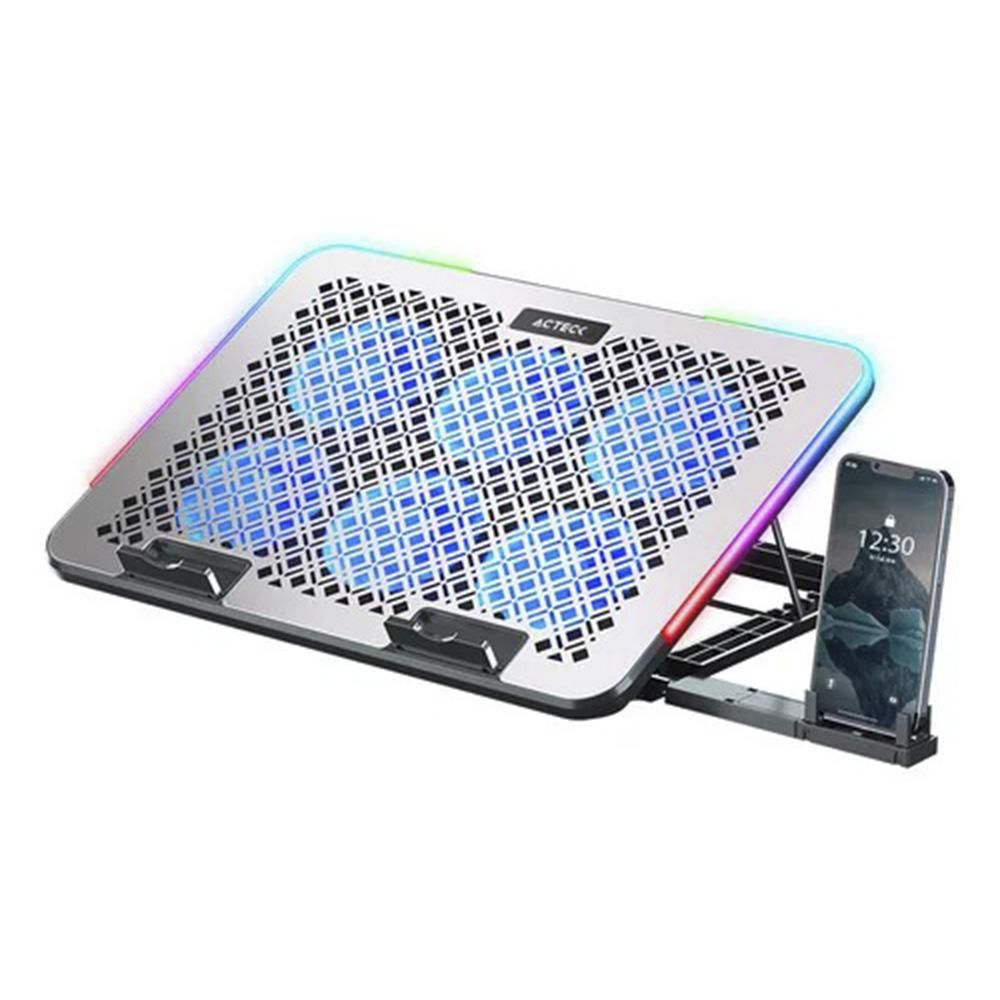 Base Enfriadora Acteck Froost Raw Be630 Aluminio + Abs 6x Ventiladores 60 Mm Soporte Para Celular 2x Puertos Usb Rgb