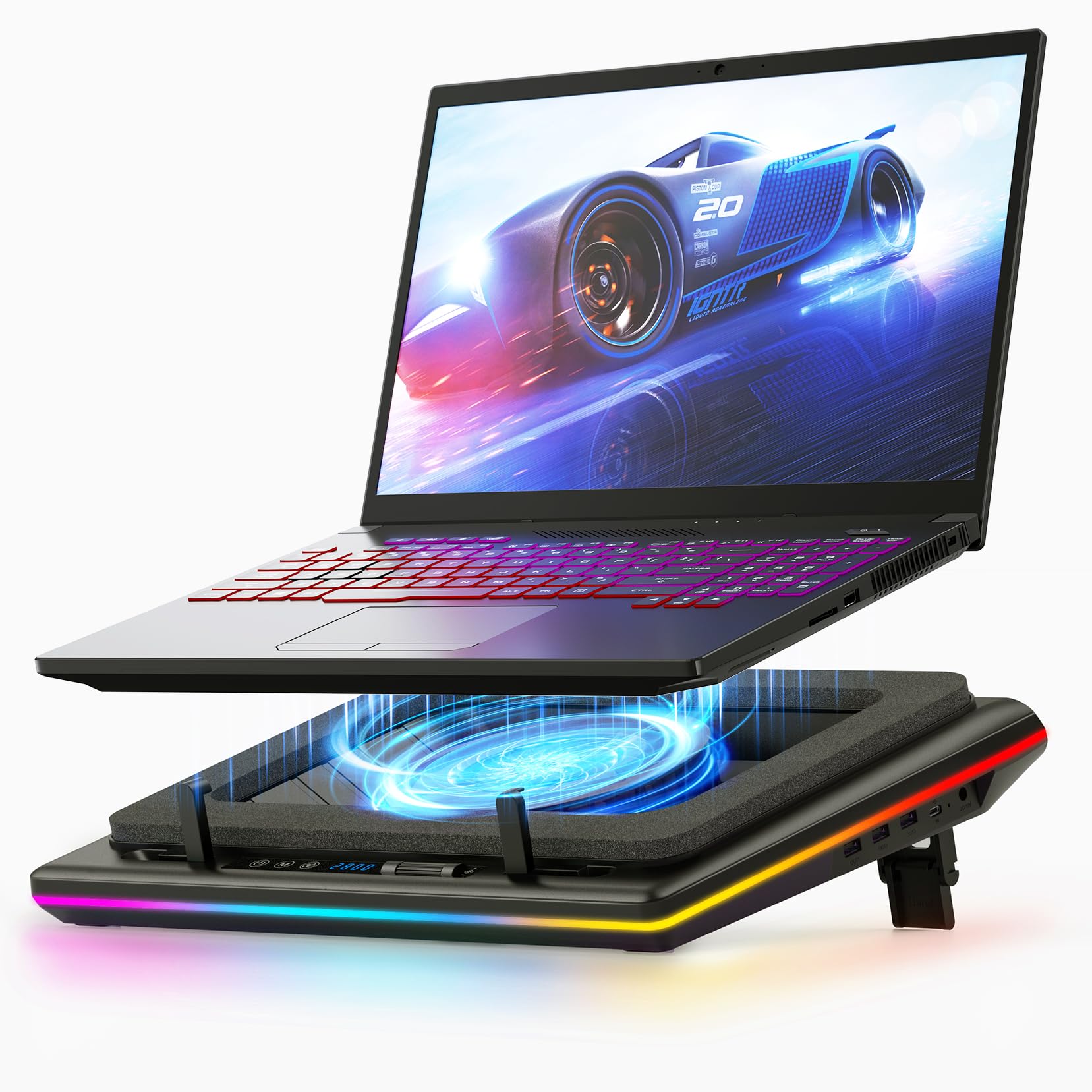 Almohadilla De Refrigeración Llano Rgb Con Turboventilador Para Portátiles De 15 A 19 Pulgadas - Venta Internacional.