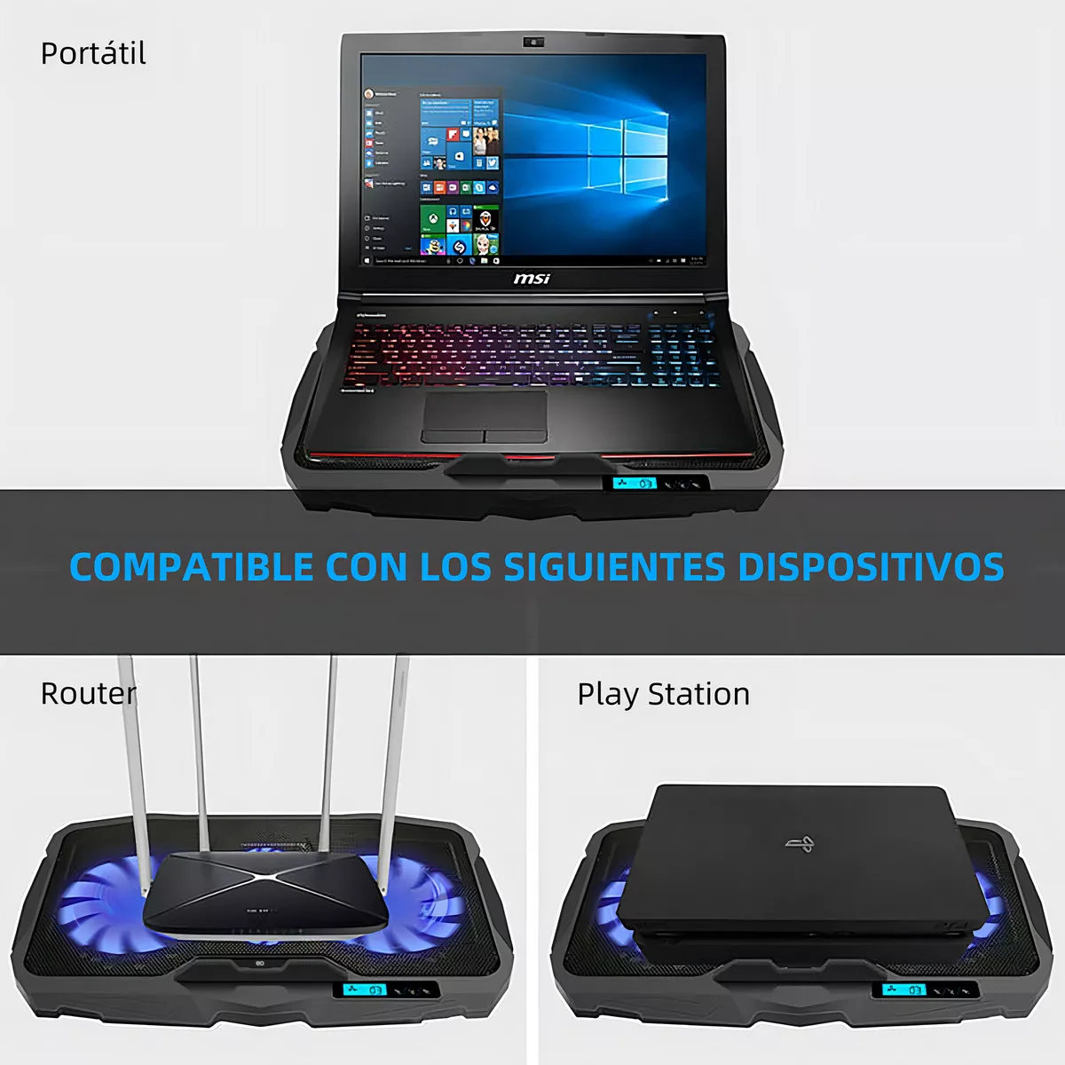 Foto 4 pulgar | Base Enfriadora Laptop Ajustable 4 Ventiladores, 6 Velocidades Eo Safe Imports Esi-19112 Negro