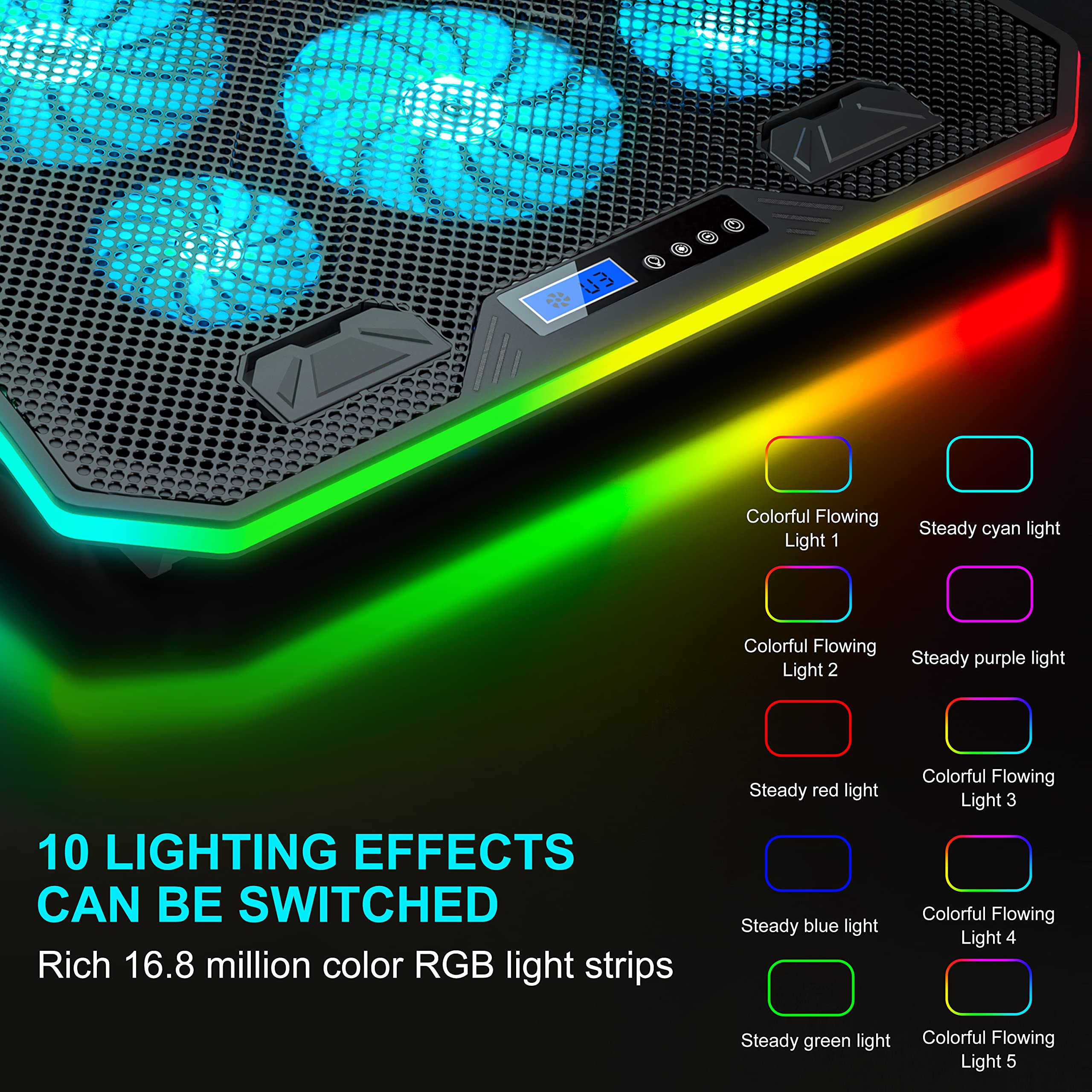 Foto 3 | Almohadilla De Refrigeración Para Portátil Topmate C12 Rgb Gaming Con 6 Ventiladores De 17 3'' - Venta Internacional.