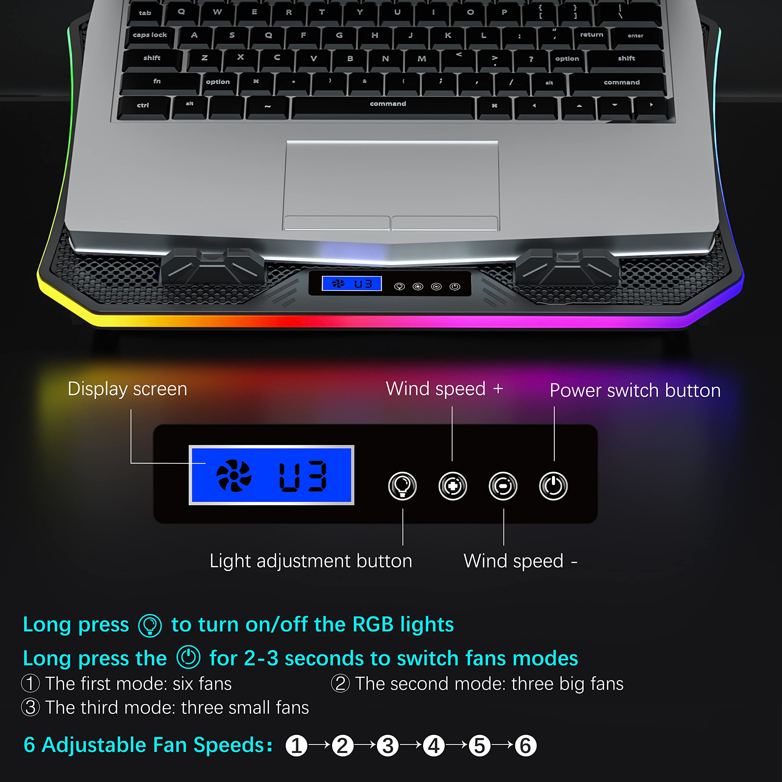 Foto 6 pulgar | Almohadilla De Refrigeración Para Portátil Topmate C12 Rgb Gaming Con 6 Ventiladores De 17 3'' - Venta Internacional.