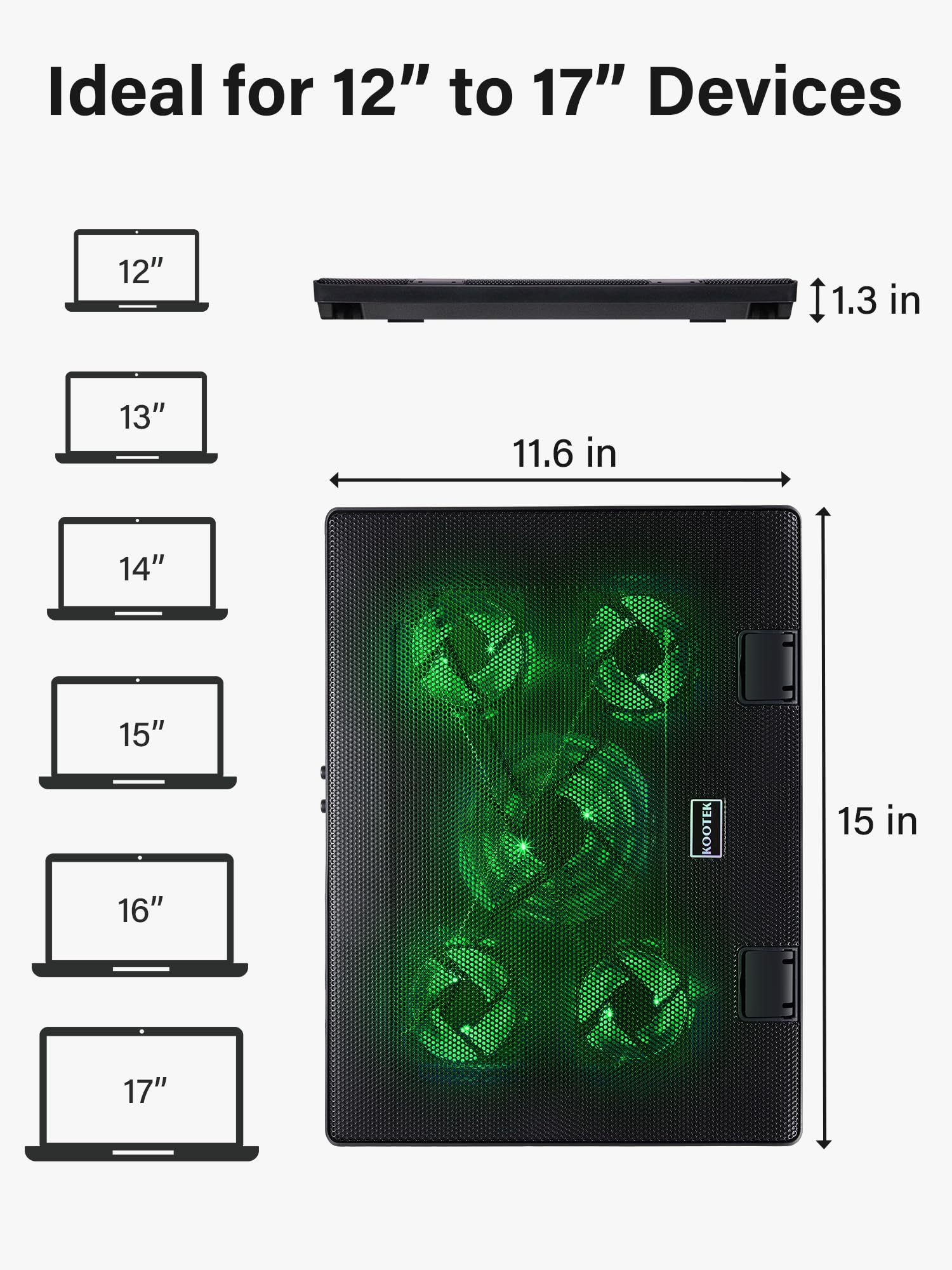 Foto 8 pulgar | Almohadilla De Refrigeración Kootek Para Portátil De 12 A 17 Pulgadas Con 5 Ventiladores  Color Verde - Venta Inte
