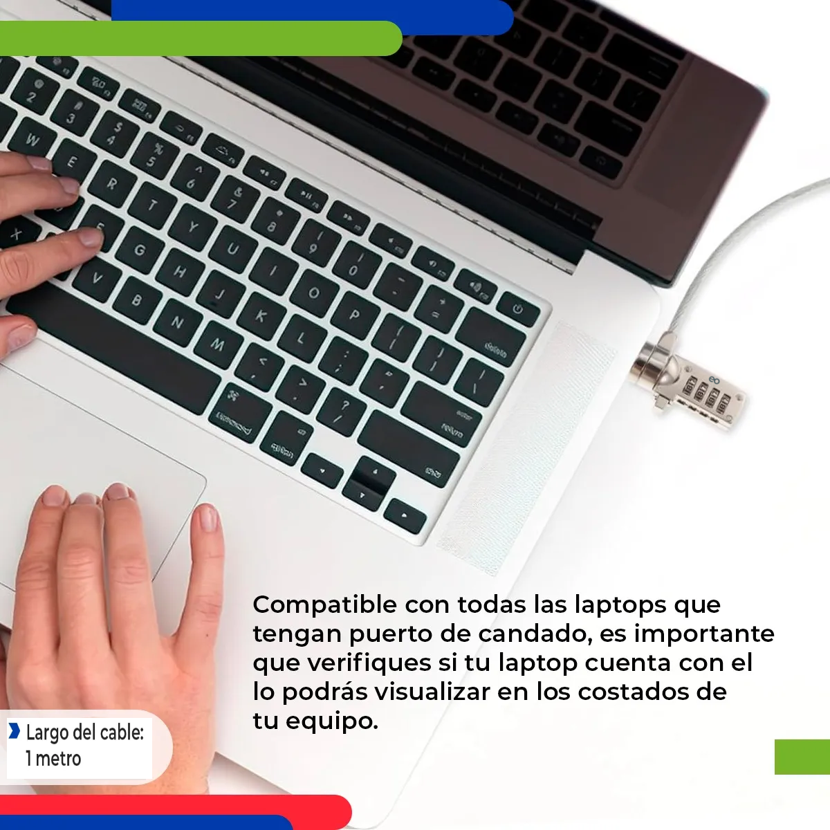 Foto 4 pulgar | Candado De Combinación Para Laptop 1 Metro Eo Safe Imports Esi-19113 Plata