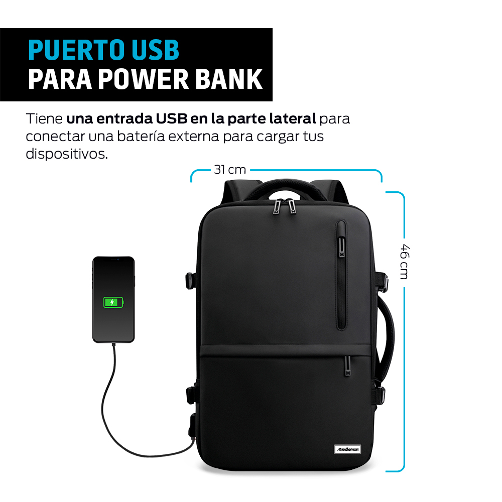 Foto 7 pulgar | Mochila Para Laptop Antirrobo Extra Grande Con Puerto Usb, Redlemon, 80874. Negro