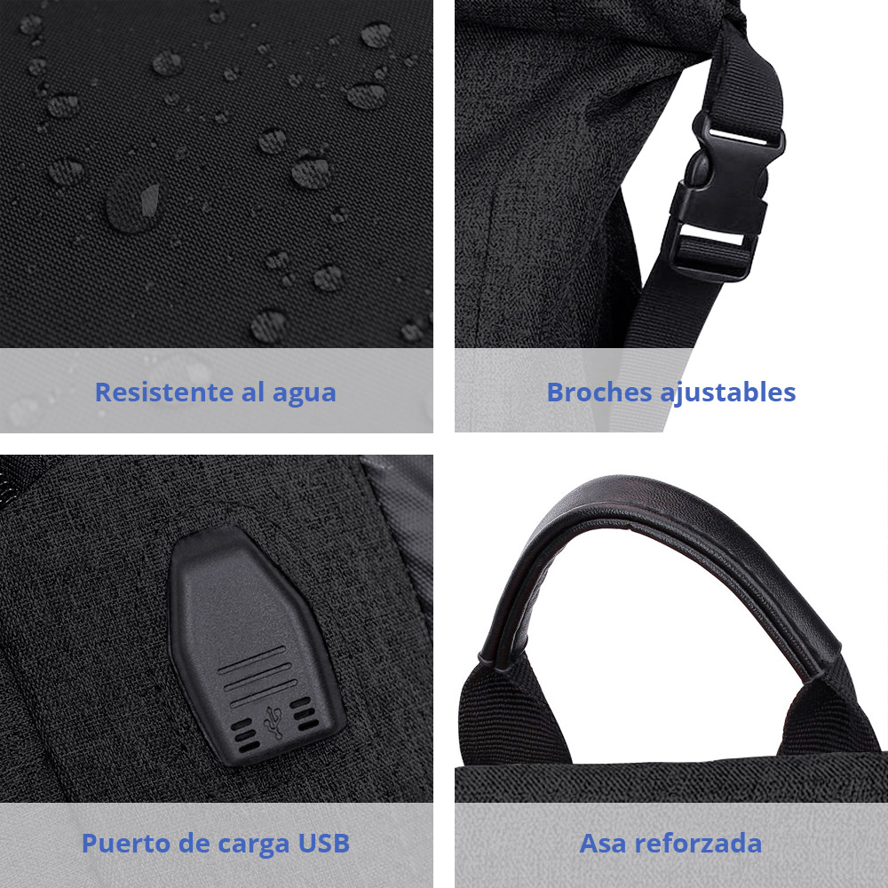 Foto 4 pulgar | Mochila Backpack Roll Top Antirrobo Impermeable Para Laptop De 15” Y Tablet Ideal Para Campamentos Redlemon 79099 Negro