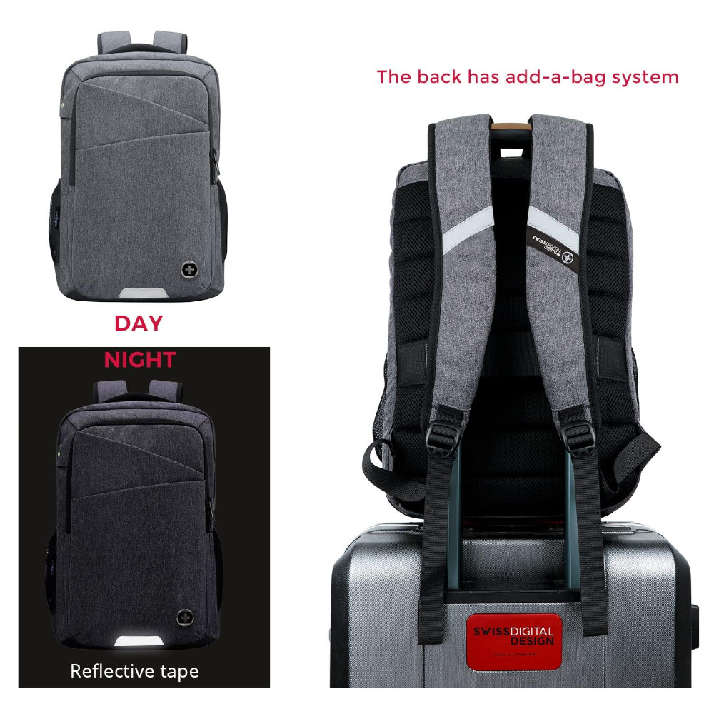 Foto 3 pulgar | Mochila Portalaptop Swissdigital SD-839 color Gris 15''
