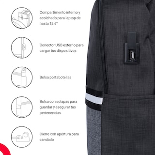 Foto 5 | Mochila TechZone Glad Porta Laptop 15.6 pulgadas color Negro