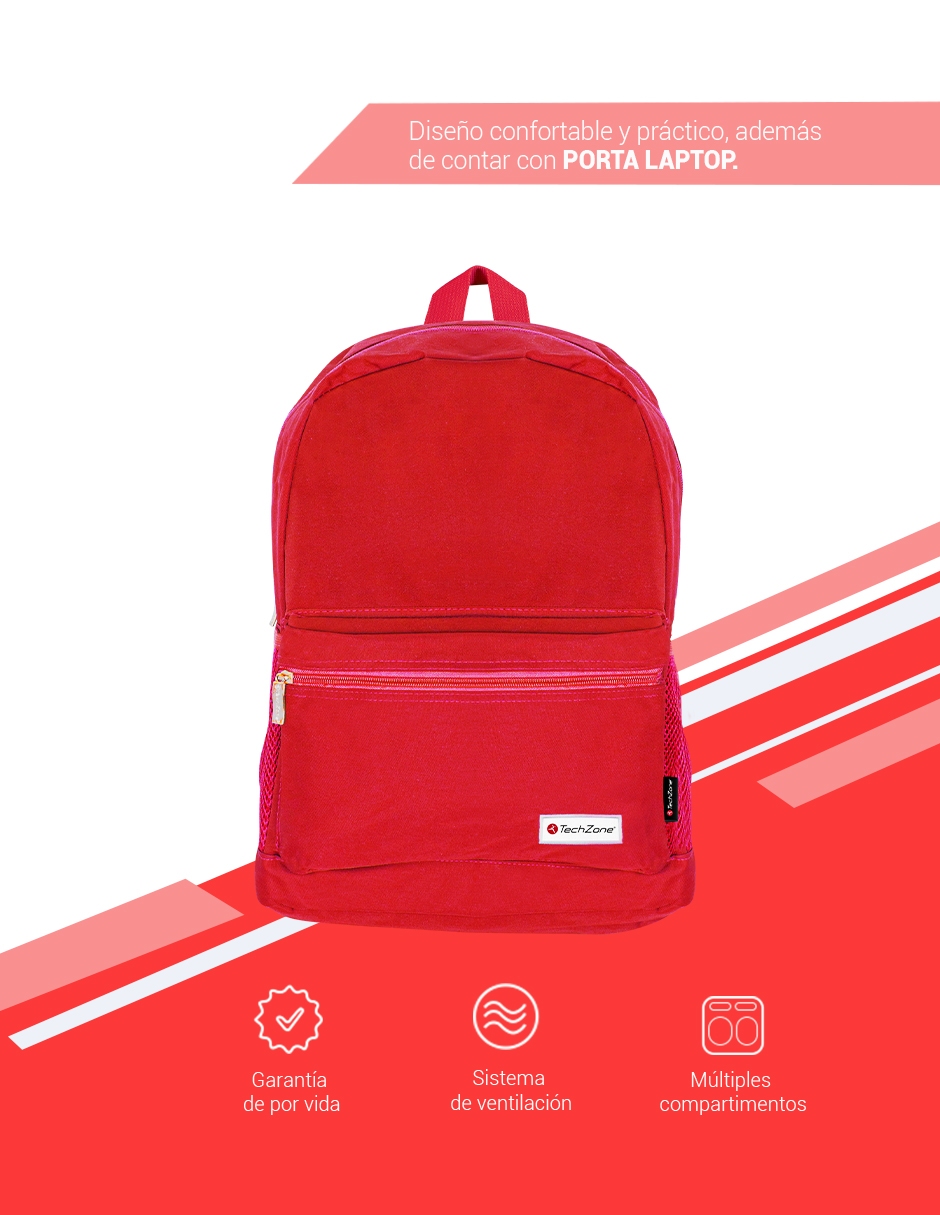 Foto 4 | Backpack Techzone Porta Laptop 15.6 Sistema de Ventilación Rojo