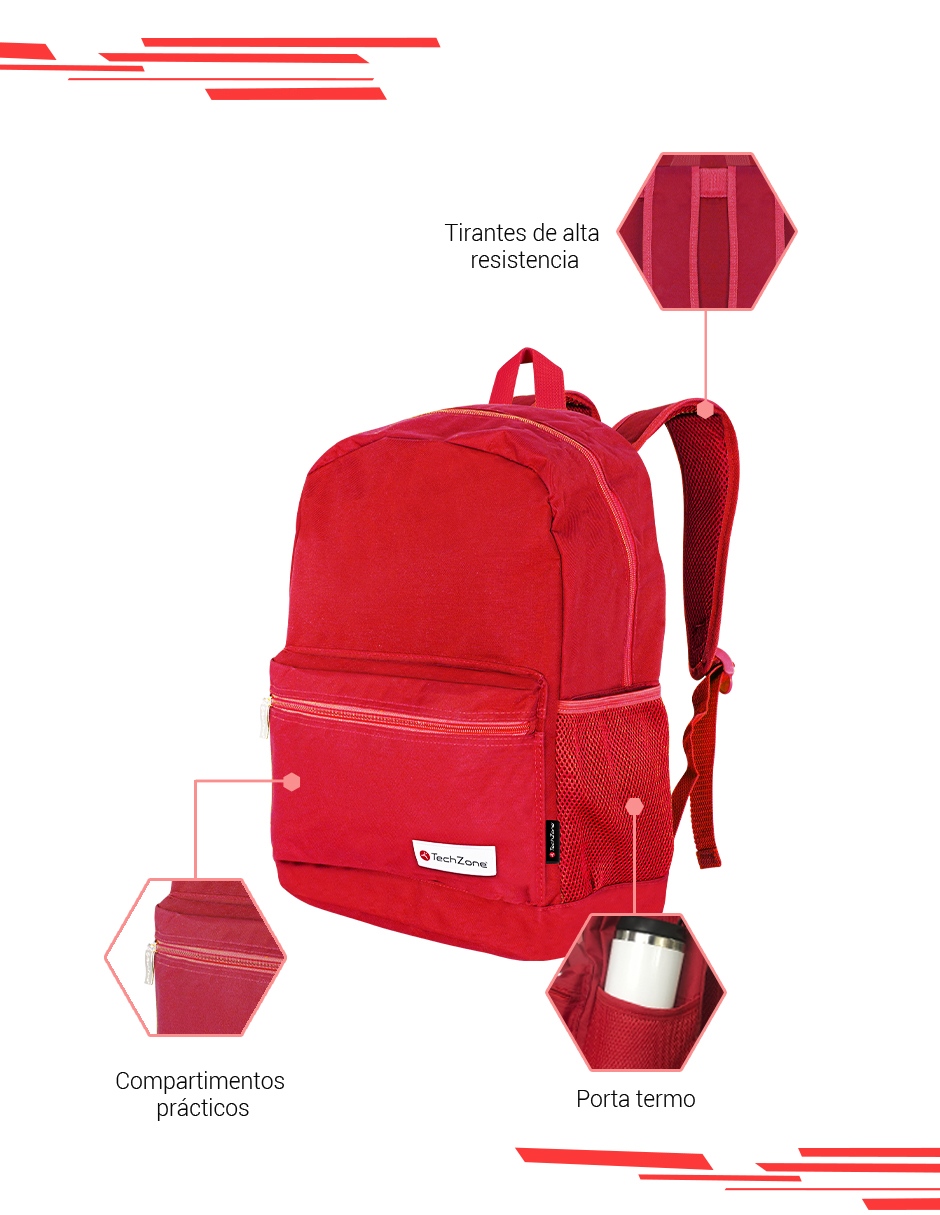 Foto 5 | Backpack Techzone Porta Laptop 15.6 Sistema de Ventilación Rojo