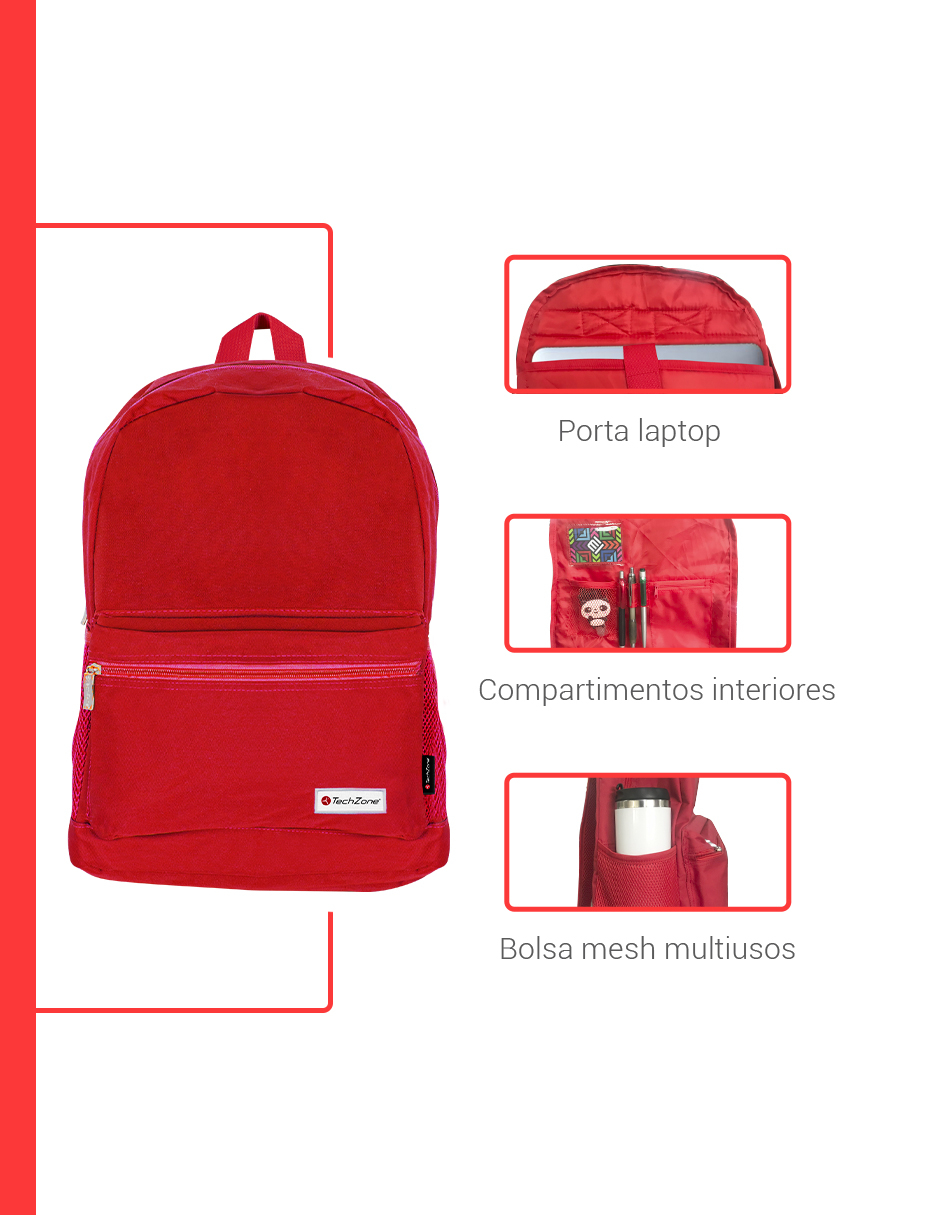 Foto 7 pulgar | Backpack Techzone Porta Laptop 15.6 Sistema de Ventilación Rojo