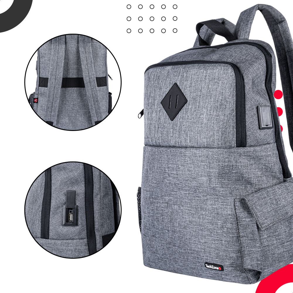 Foto 6 | Mochila Techzone True Porta Laptop 15.6  Puerto Usb Gris