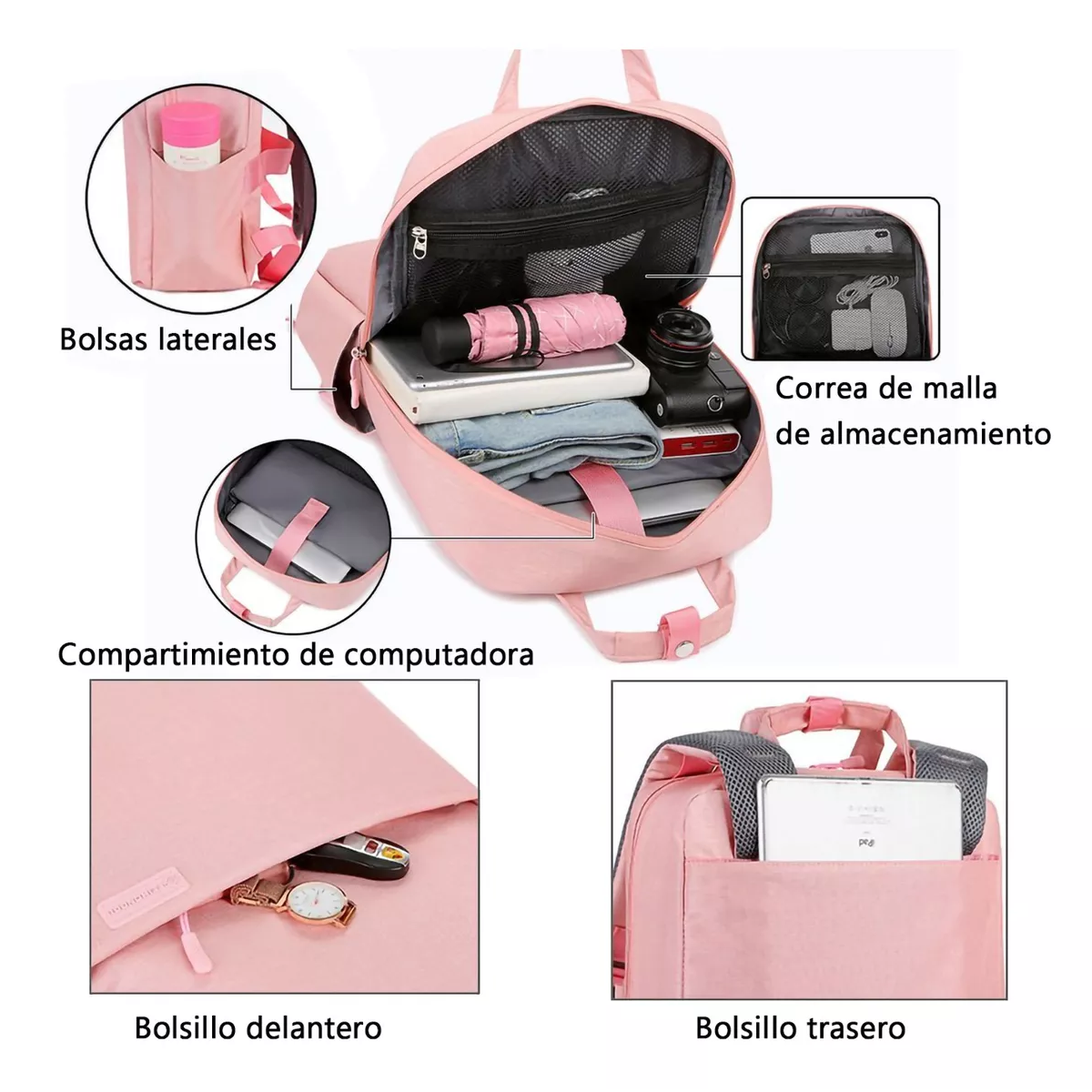 Foto 4 pulgar | Mochila para Laptop Impermeable Eo Safe Imports Esi-11523 Rosa