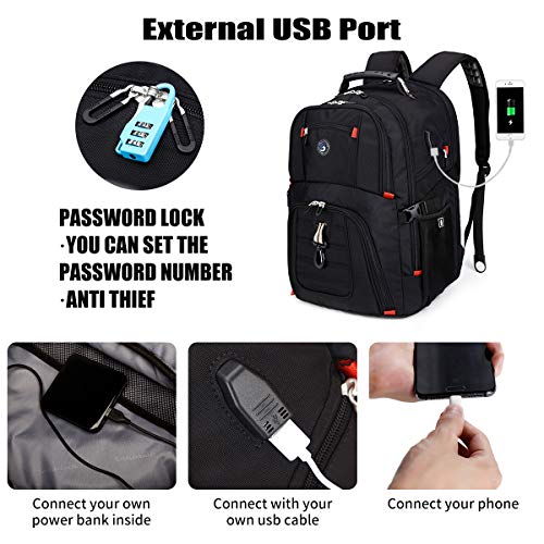 Foto 3 pulgar | Venta Internacional - Mochila de Viaje Shrradoo Negra 52 L con Carga USB