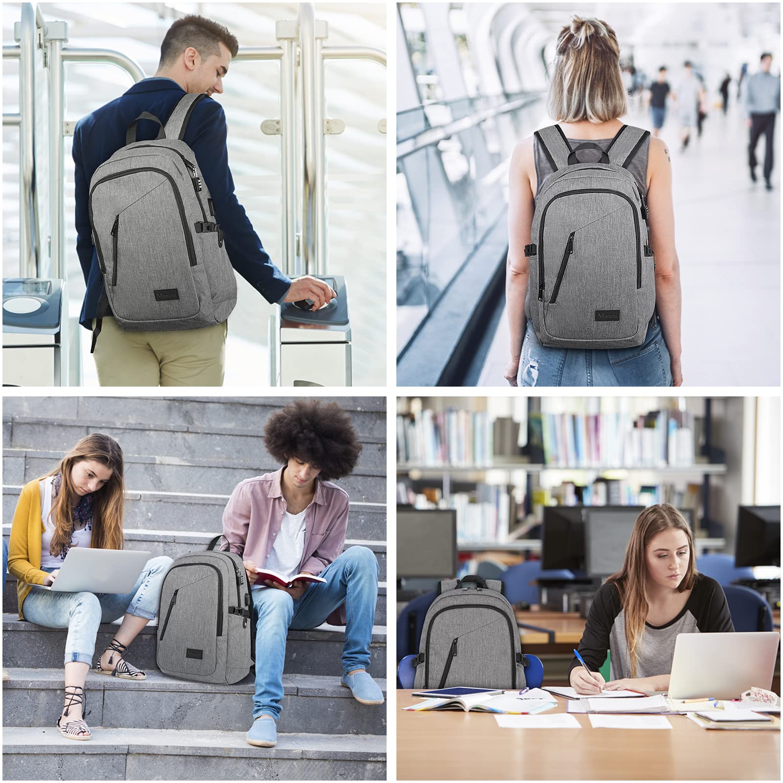 Foto 4 | Venta Internacional-Mochila Mancro Gris para Laptop de 15"