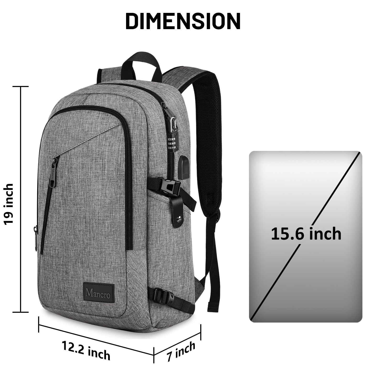 Foto 6 pulgar | Venta Internacional-Mochila Mancro Gris para Laptop de 15"