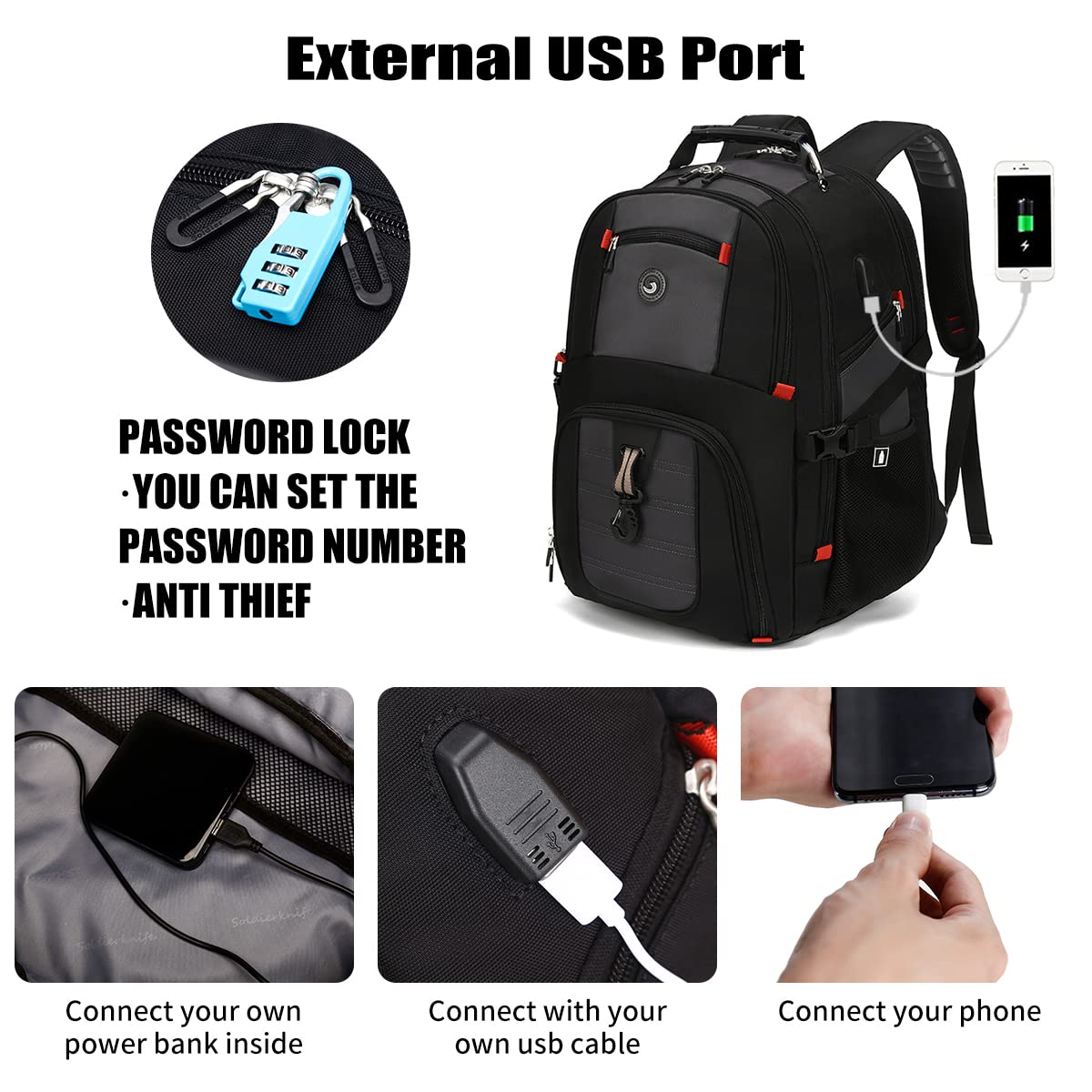 Foto 3 pulgar | Venta Internacional - Mochila de Viaje para Portátil Shrradoo Extra Grande de 50 L con USB