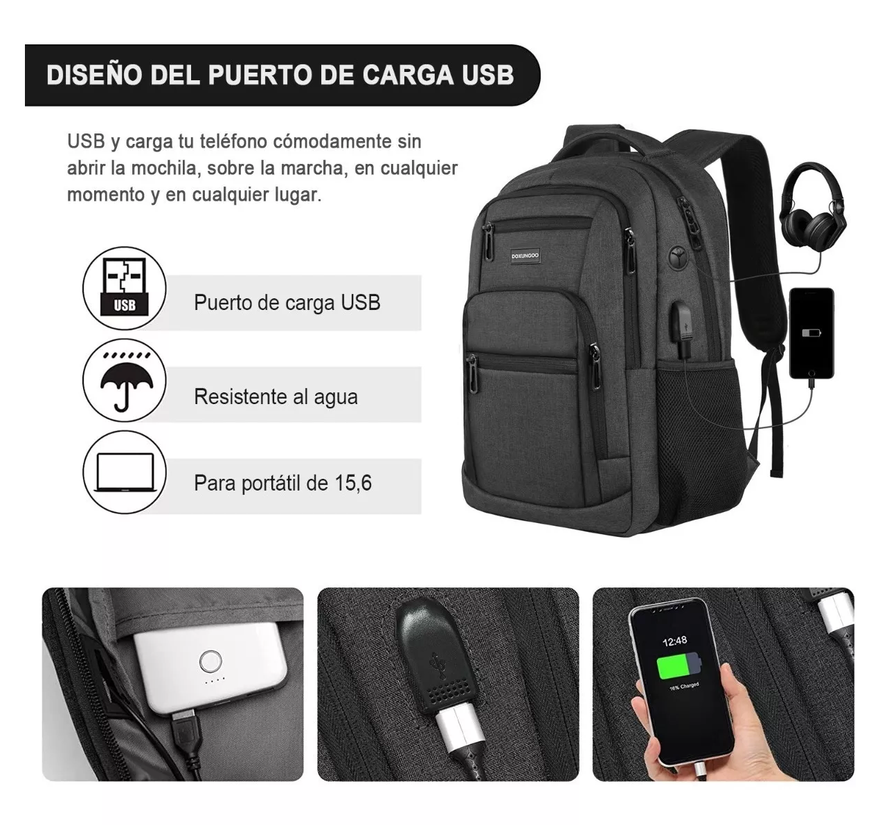 Foto 5 pulgar | Mochila Belug Gris para Laptop