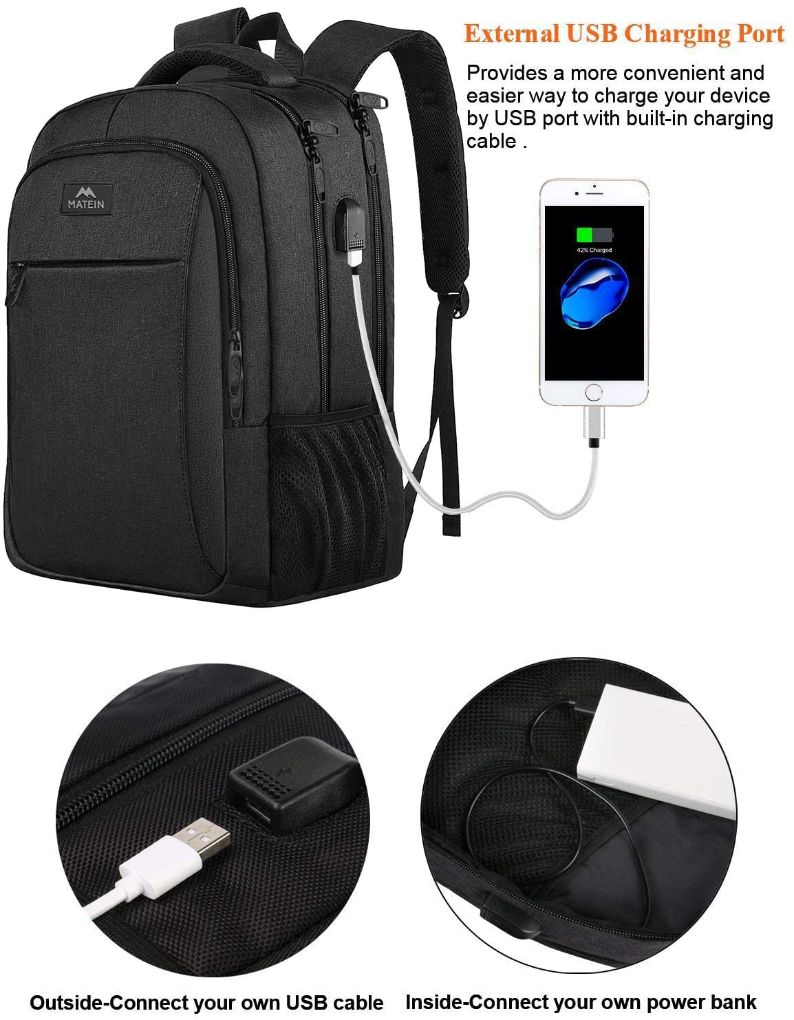 Foto 3 pulgar | Mochila Matein Negra para Laptop de 15.6"-Venta Internacional