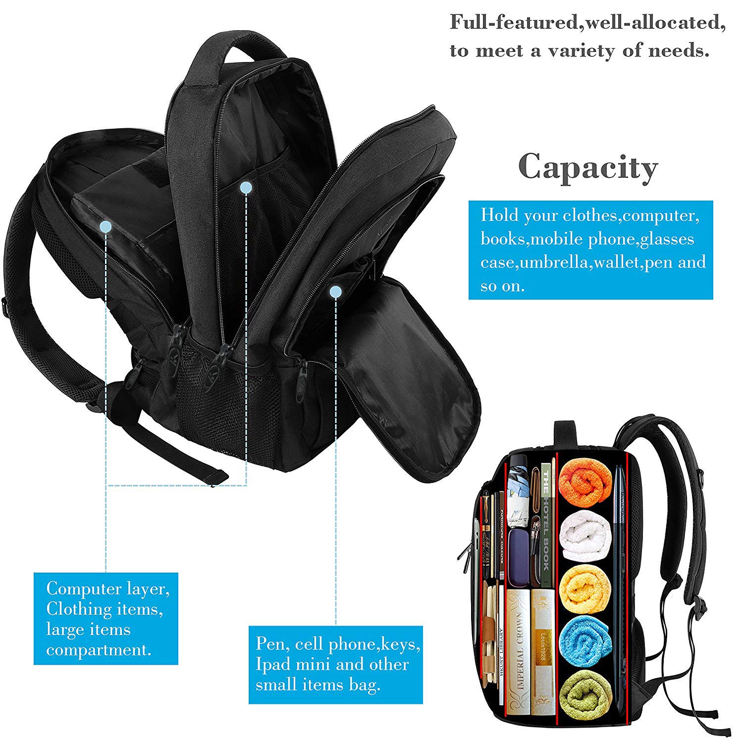 Foto 6 pulgar | Mochila Matein Negra para Laptop de 15.6"-Venta Internacional