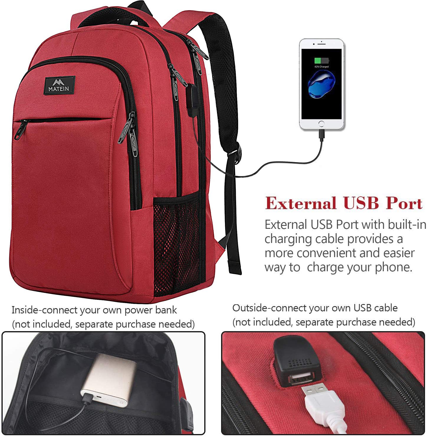 Foto 5 pulgar | Venta Internacional - Mochila Matein Para Portátil De 17 Pulgadas Para Mujer Con Puerto Usb, Color Rojo