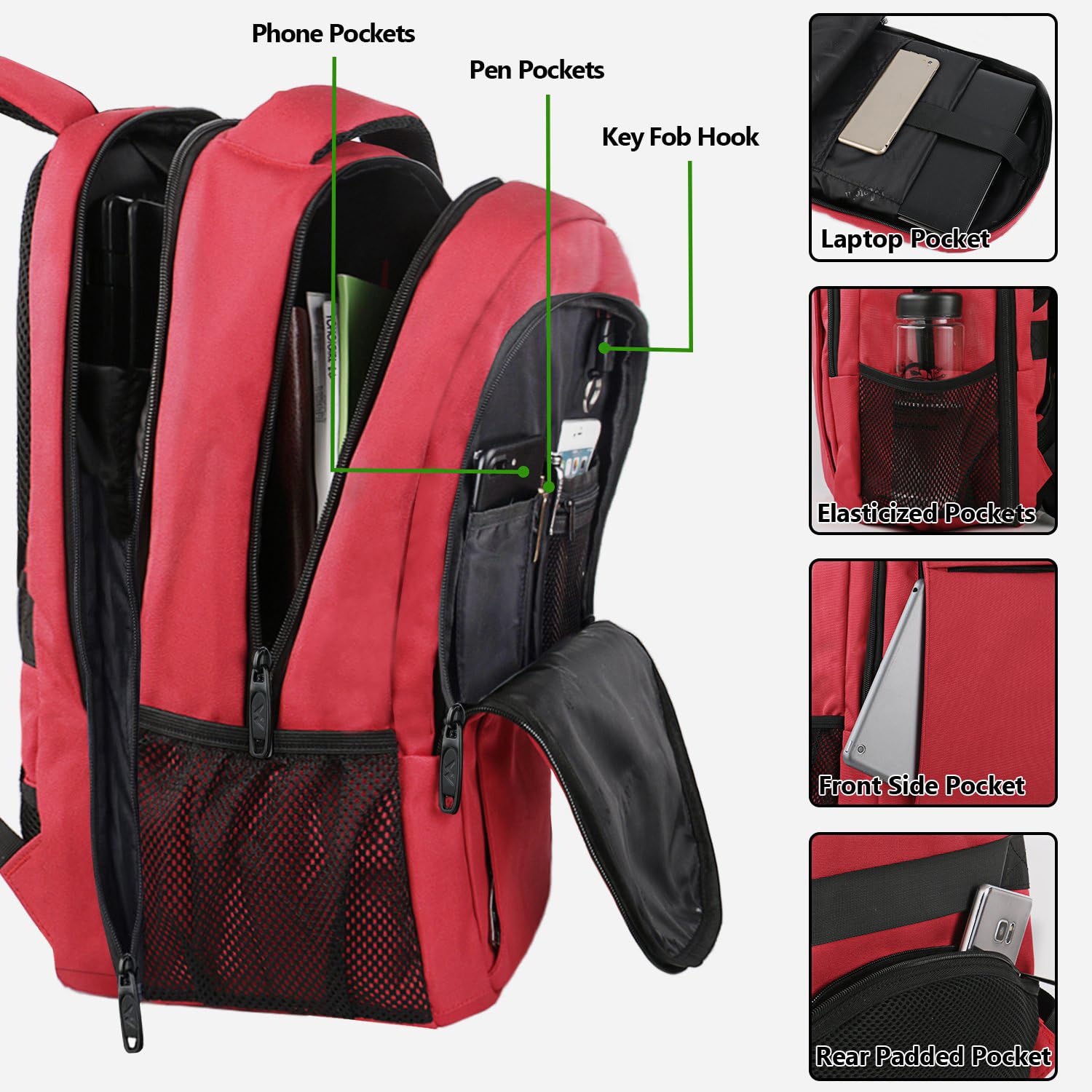 Foto 6 pulgar | Venta Internacional - Mochila Matein Para Portátil De 17 Pulgadas Para Mujer Con Puerto Usb, Color Rojo