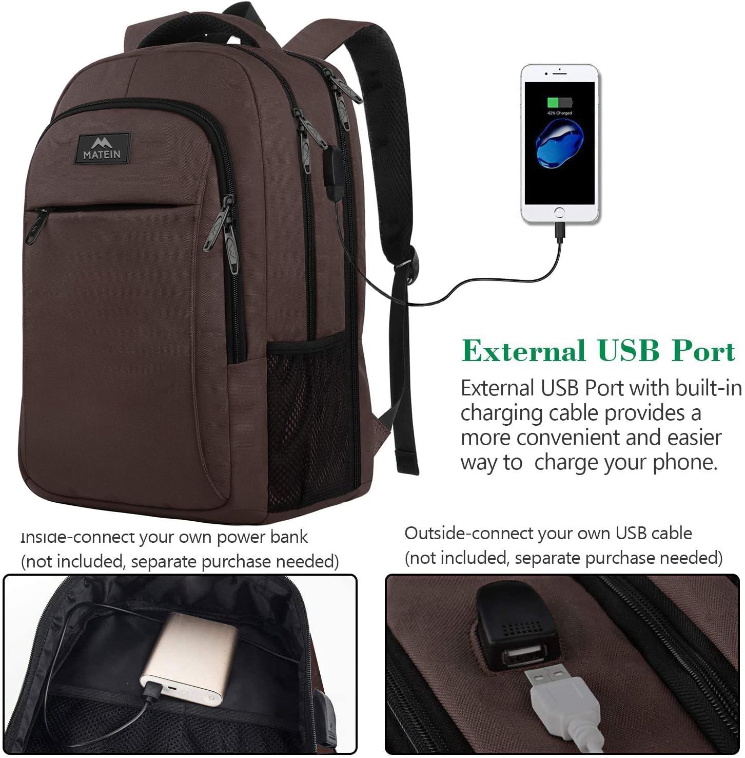 Foto 6 pulgar | Venta Internacional - Mochila Para Portátil Matein Extra Grande De 17,3'' Con Puerto Usb, Color Marrón