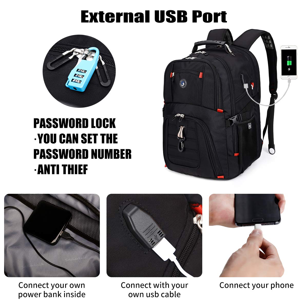 Foto 3 pulgar | Mochila de Viaje para Portátil Shrradoo Negra 52L 17'' - Venta Internacional