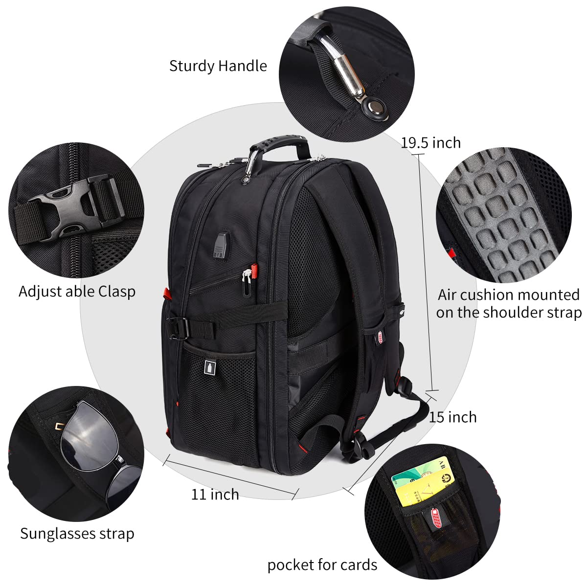 Foto 4 pulgar | Mochila de Viaje para Portátil Shrradoo Negra 52L 17'' - Venta Internacional