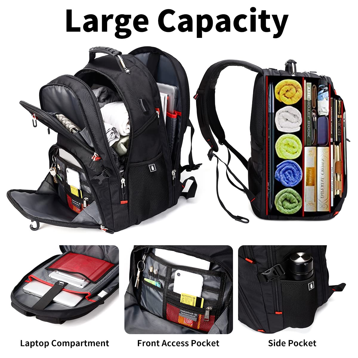 Foto 6 pulgar | Mochila de Viaje para Portátil Shrradoo Negra 52L 17'' - Venta Internacional