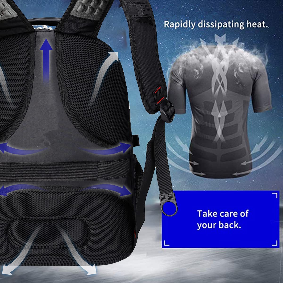 Foto 7 pulgar | Mochila de Viaje para Portátil Shrradoo Negra 52L 17'' - Venta Internacional