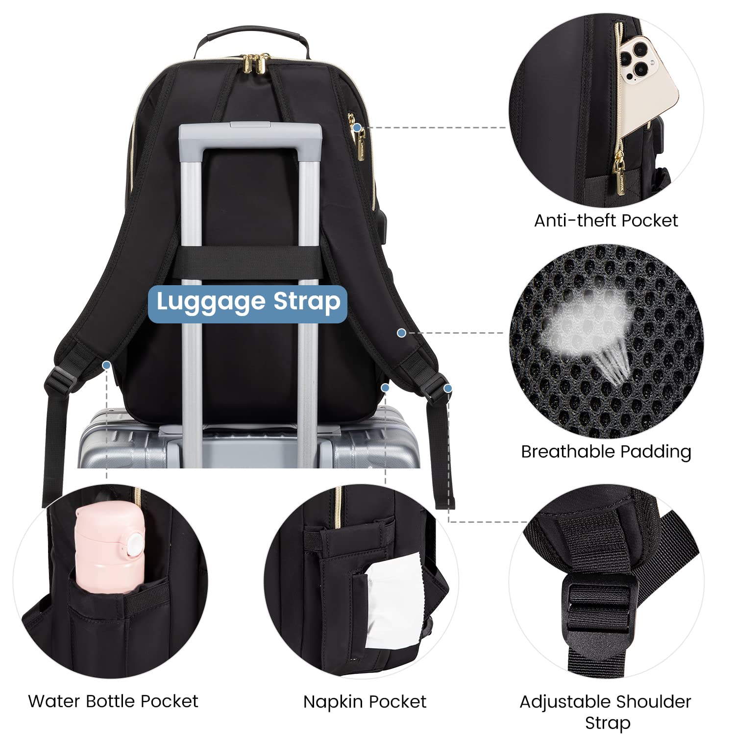 Foto 4 | Mochila Lovevook Negra para Laptop de 15.6"-Venta Internacional