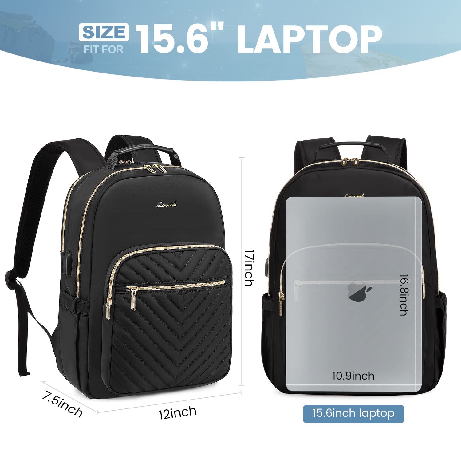 Foto 5 | Mochila Lovevook Negra para Laptop de 15.6"-Venta Internacional