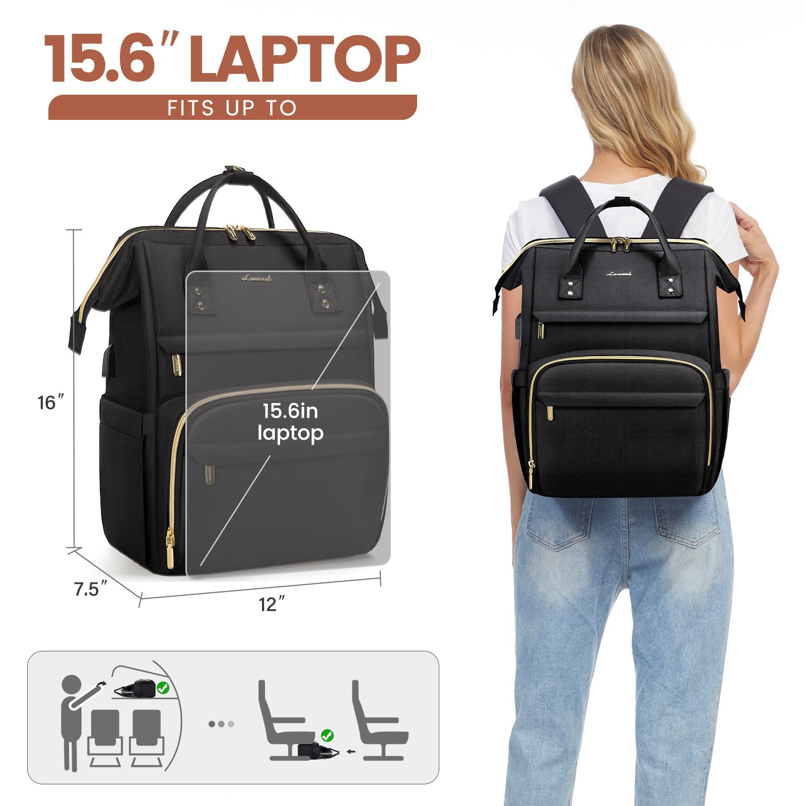 Foto 6 pulgar | Mochila Lovevook Negra para Laptop de 15.6"-Venta Internacional