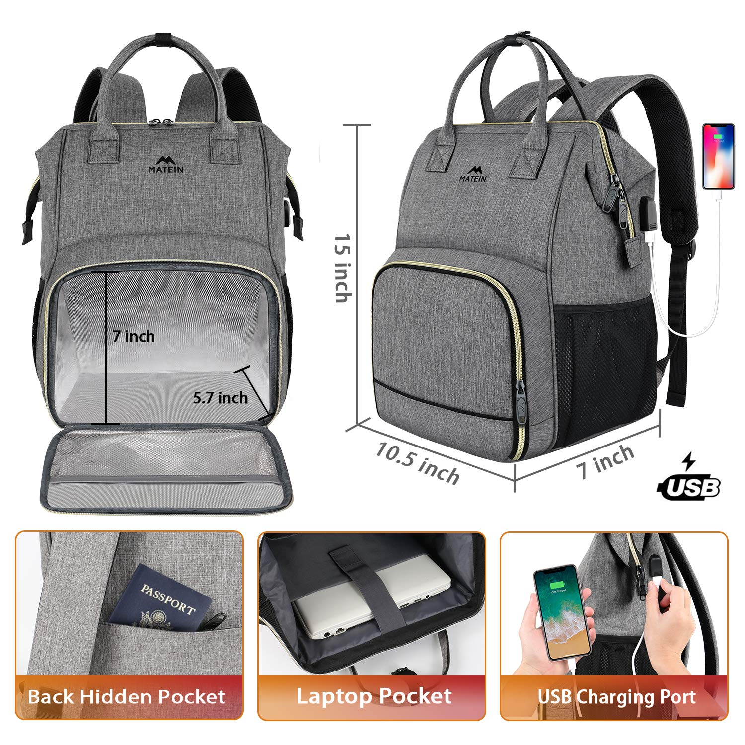 Foto 4 pulgar | Mochila De Almuerzo Matein Con Aislamiento Térmico Y Bolsa Para Portátil De 15.6 Pulgadas - Venta Internacional.