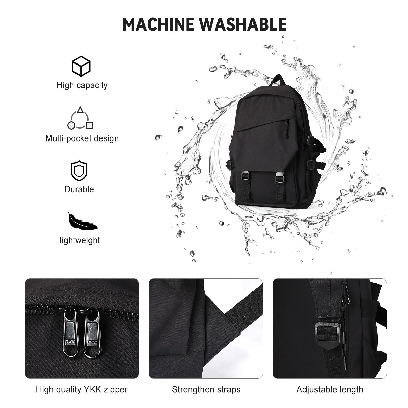 Foto 4 | Mochila Coowoz College Waterproof Negra - Venta Internacional