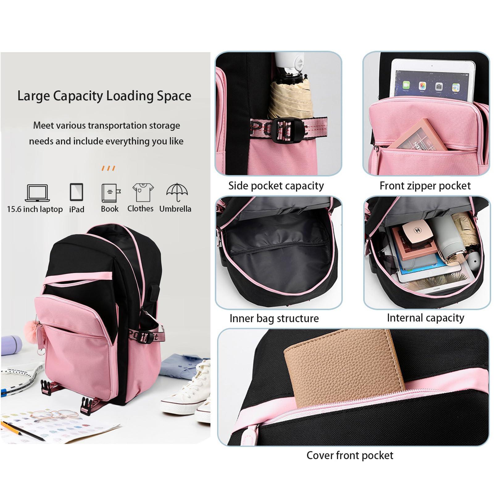 Foto 5 pulgar | Mochila para Portátil Dibujos Animados de Ánime con Puerto de Carga Usb - Venta Internacional