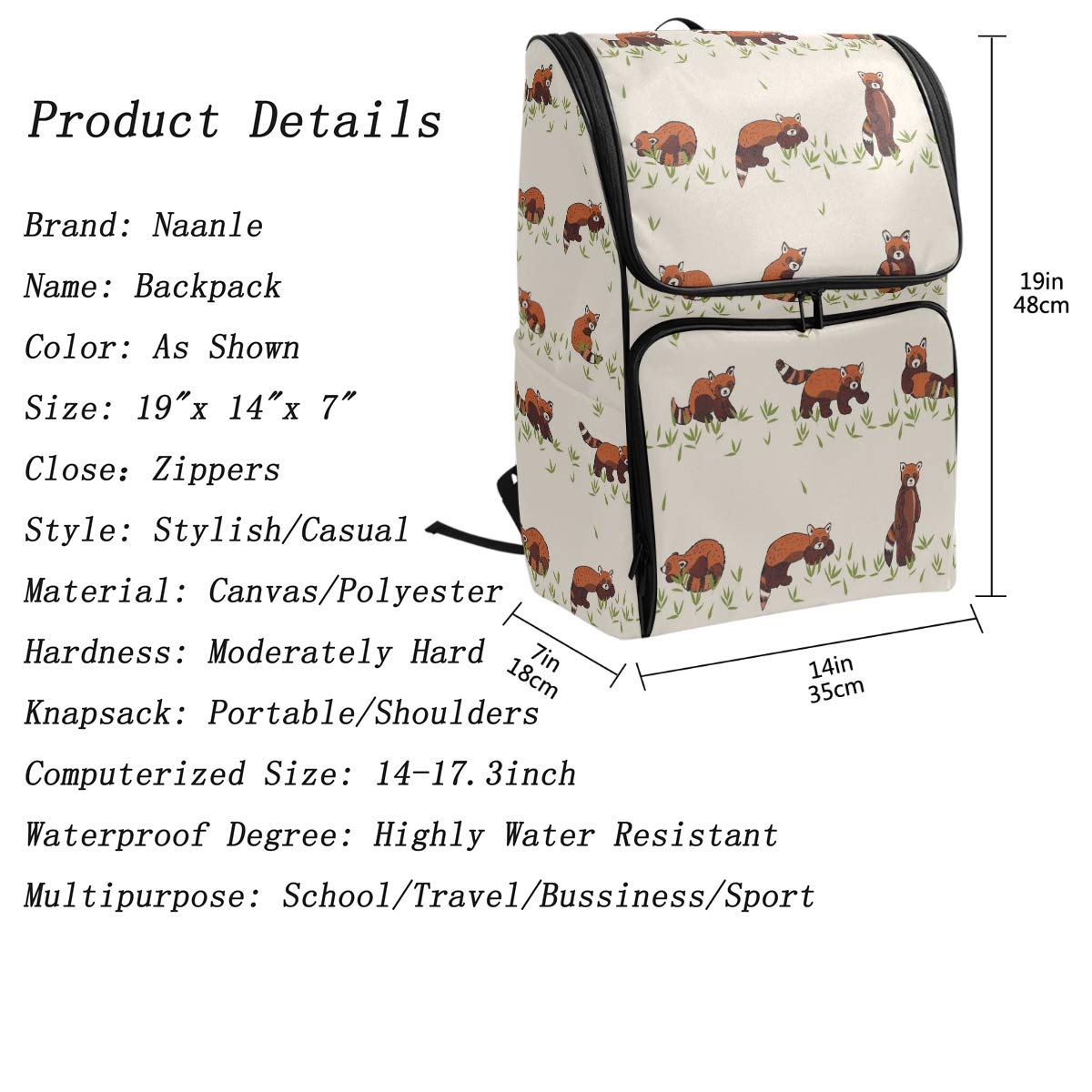 Foto 3 pulgar | Mochila Naanle Cute Red Cartoon Panda Grass Impermeable 40 l - Venta Internacional