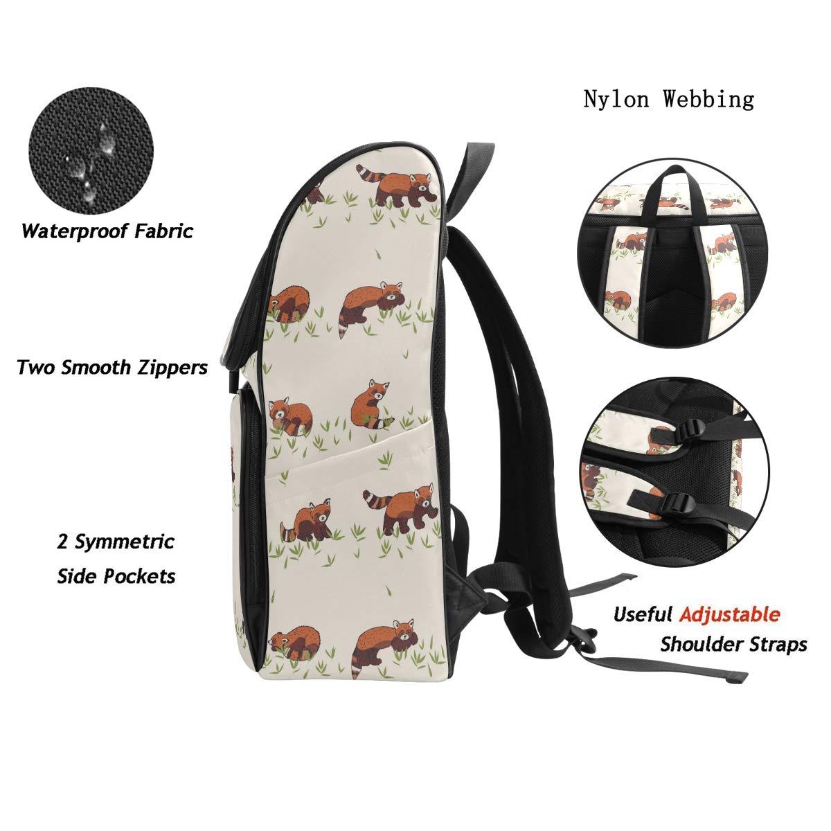 Foto 5 pulgar | Mochila Naanle Cute Red Cartoon Panda Grass Impermeable 40 l - Venta Internacional