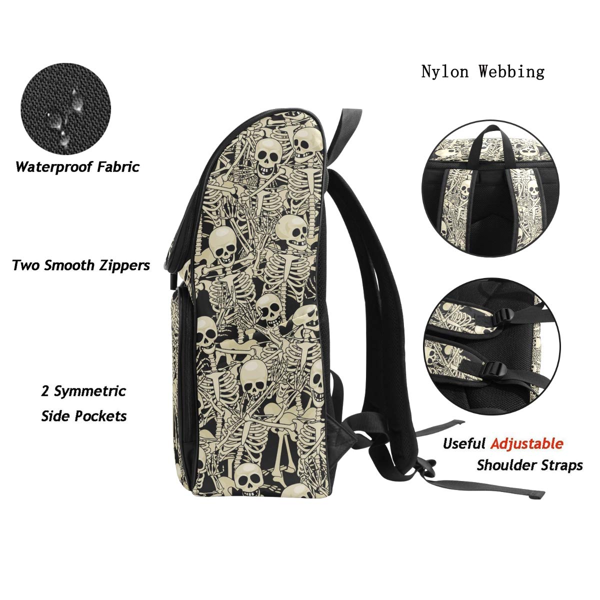Foto 4 pulgar | Mochila Naanle Cool Skull Skeleton Pattern 40 l Impermeable - Venta Internacional