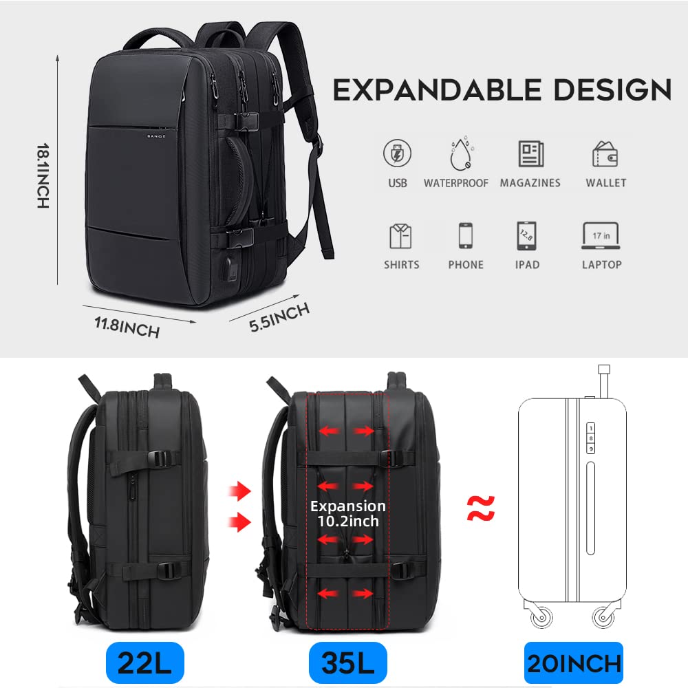 Foto 3 pulgar | Mochila de Viaje Bange 32L para Portátil 17,3'' Expandible - Venta Internacional