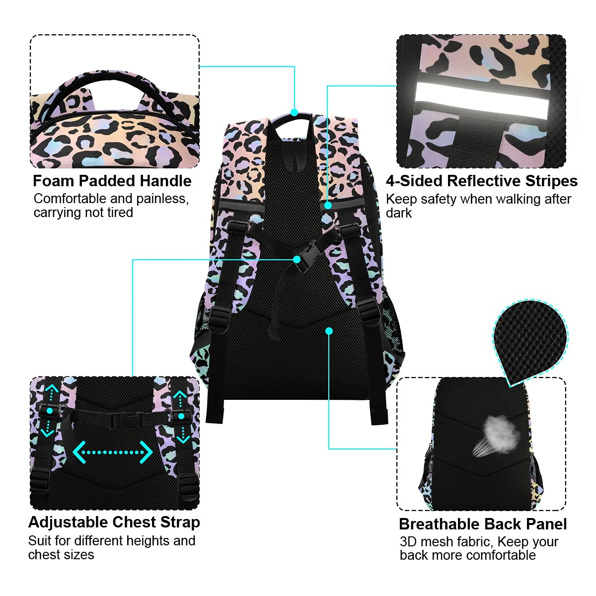 Foto 5 pulgar | Mochila Escolar Mnsruu con Estampado de Leopardo Y Correa Para El Pecho Para Niños - Venta Internacional